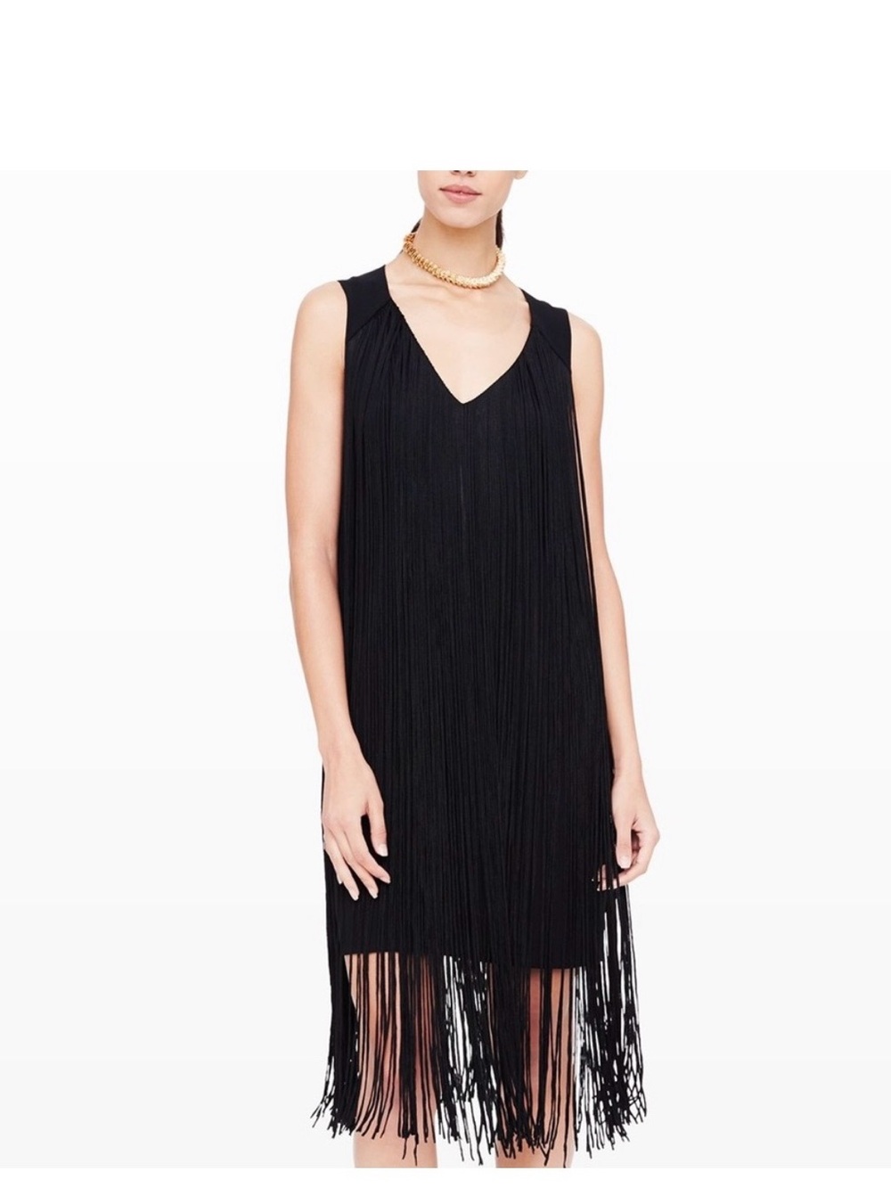 Black Fringe V-Neck Sleeveless Dress